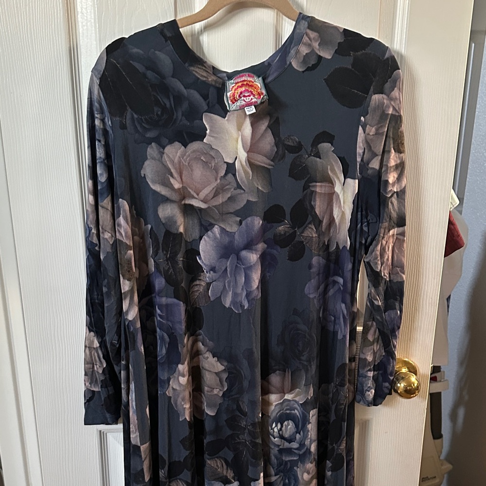 Johnny Was Floral Long Sleeve Dress - Black and Purple.